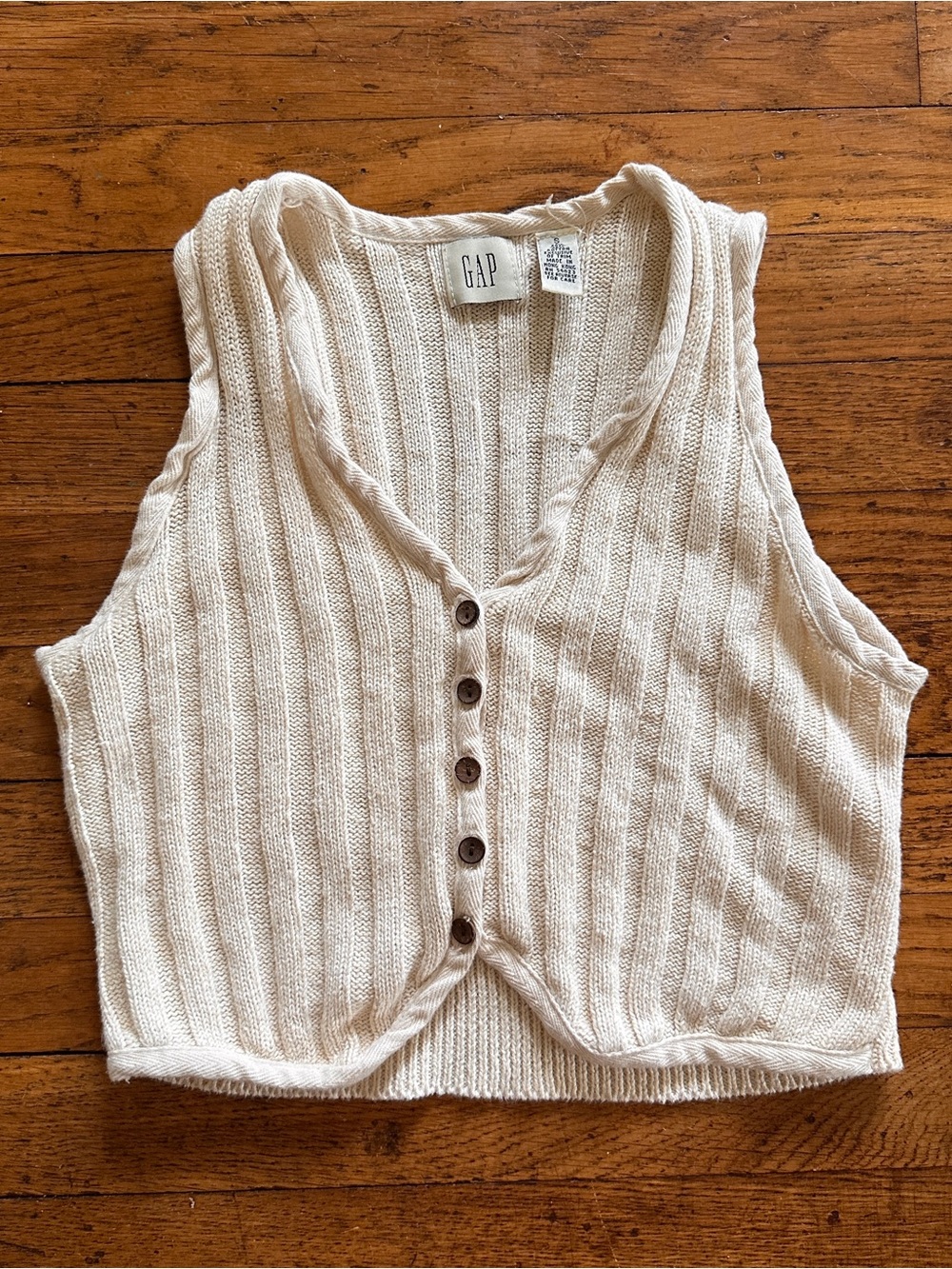GAP Women's Cream Ribbed Button-Front Tank/Vest, Linen-Cotton Blend Size Small
